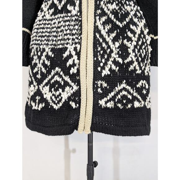 Venus Black White Hooded Knit Cardigan Sweater Coat Zip Front Size Small - Picture 6 of 10
